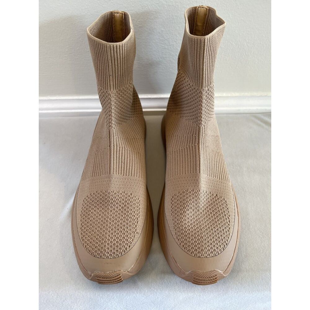 ZARA woman's size EU 39 Sock Style Knit High Top Sneaker Beige boots zip